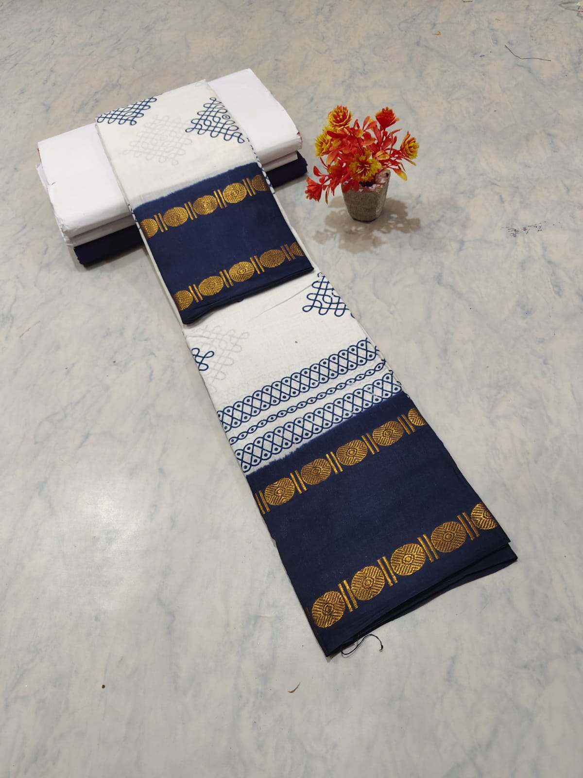 Kolam Printed Cotton Saree