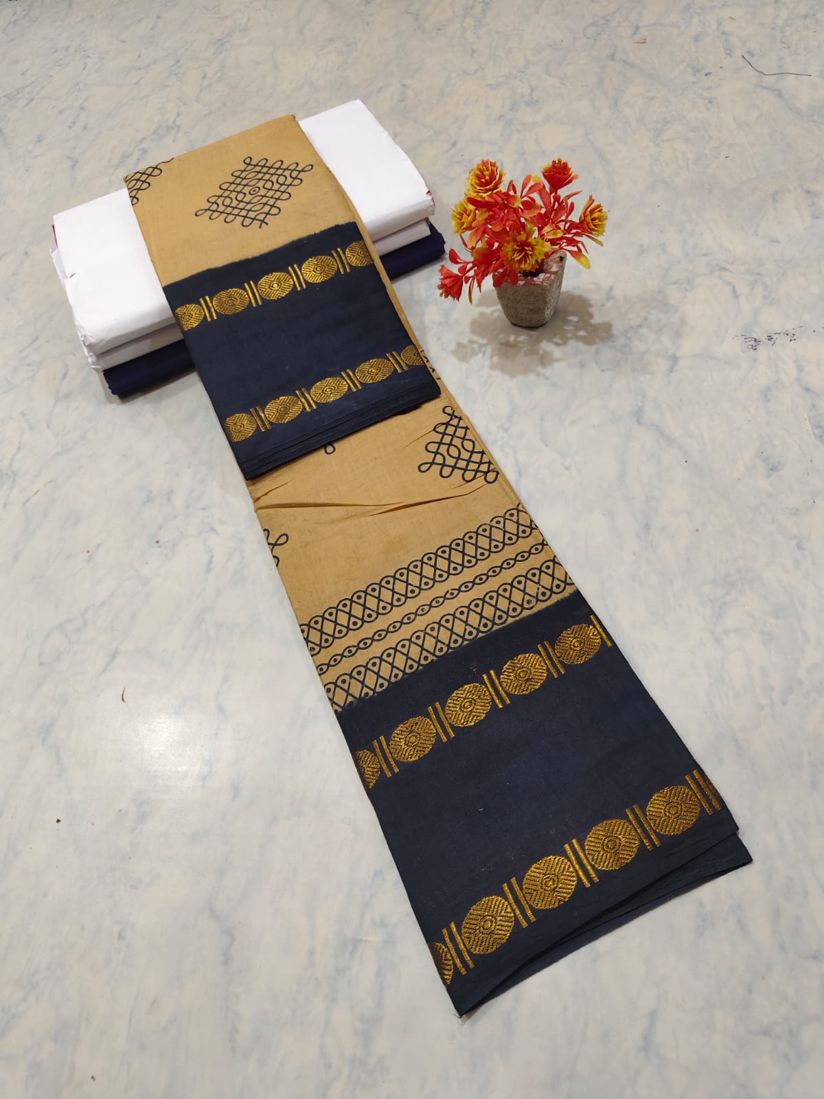 Kolam Printed Cotton Saree