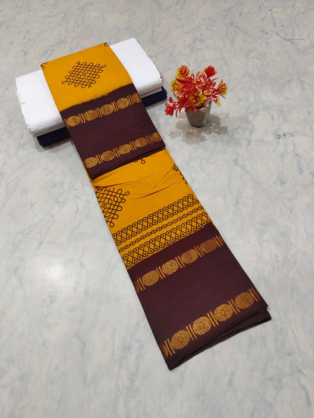 Kolam Printed Cotton Saree