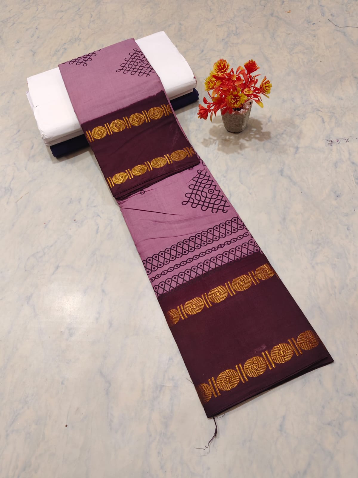 Kolam Printed Cotton Saree
