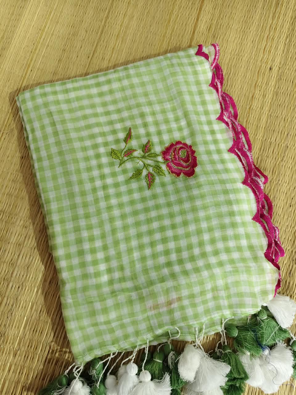 Check with scalp embroidery  Saree