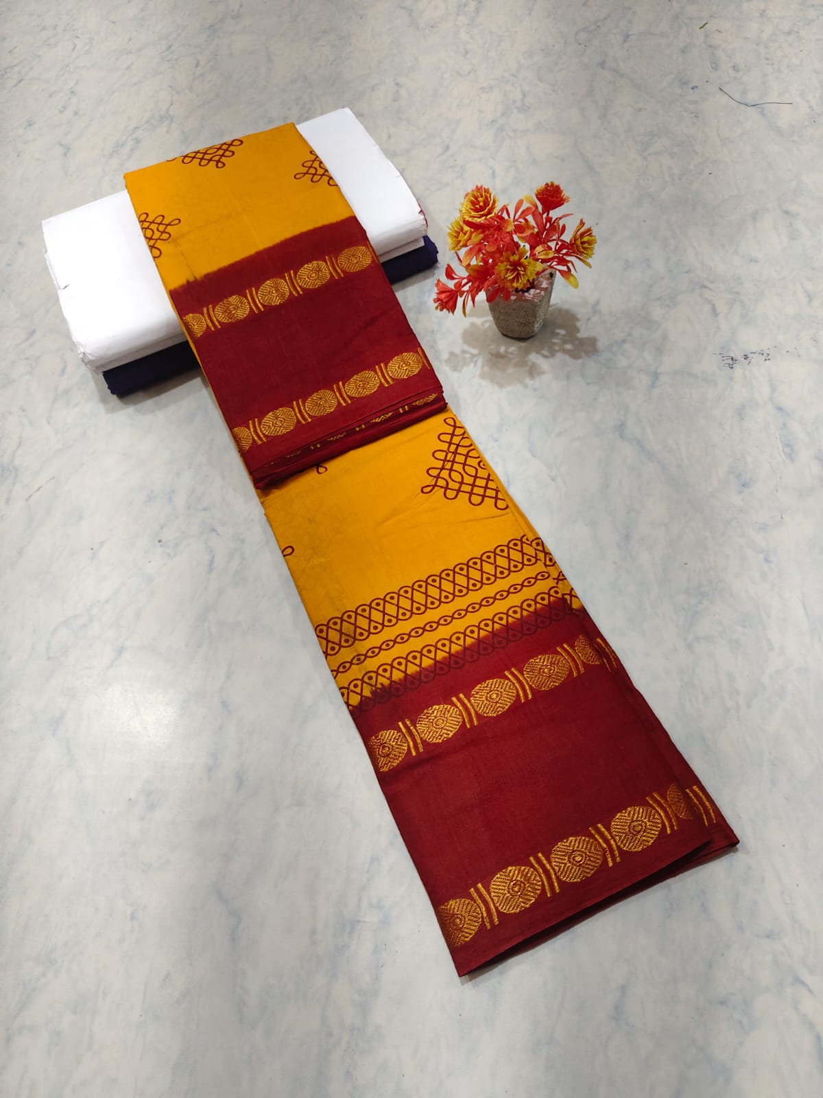 Kolam Printed Cotton Saree