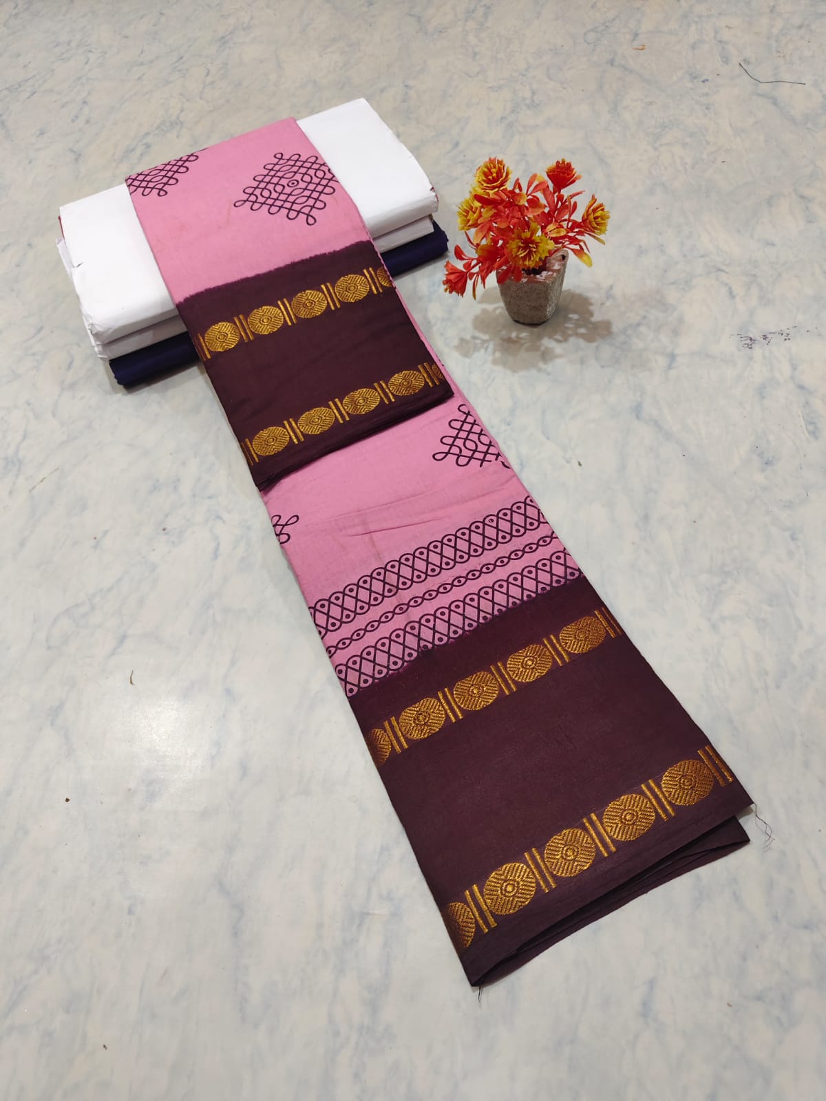 Kolam Printed Cotton Saree