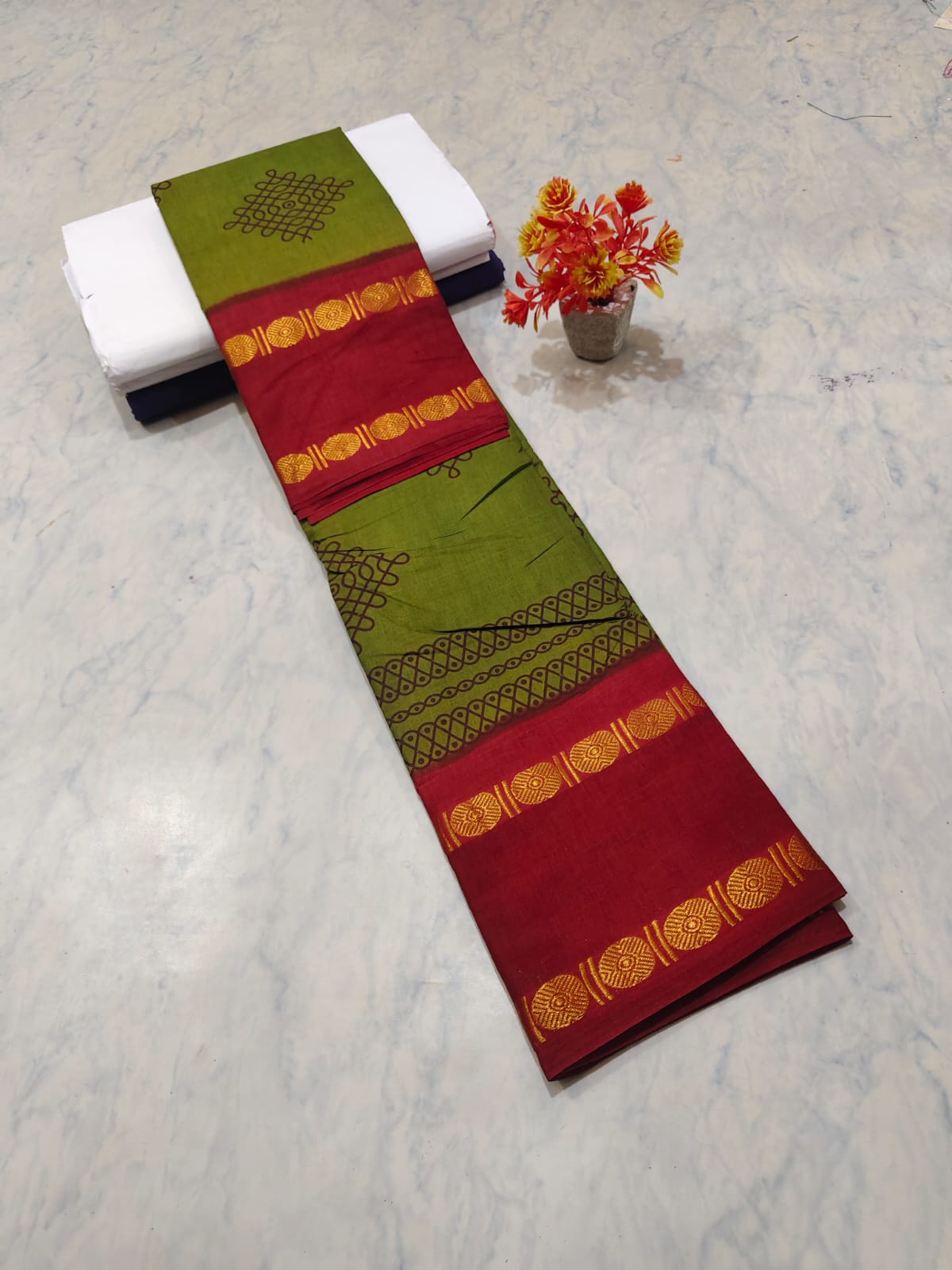 Kolam Printed Cotton Saree