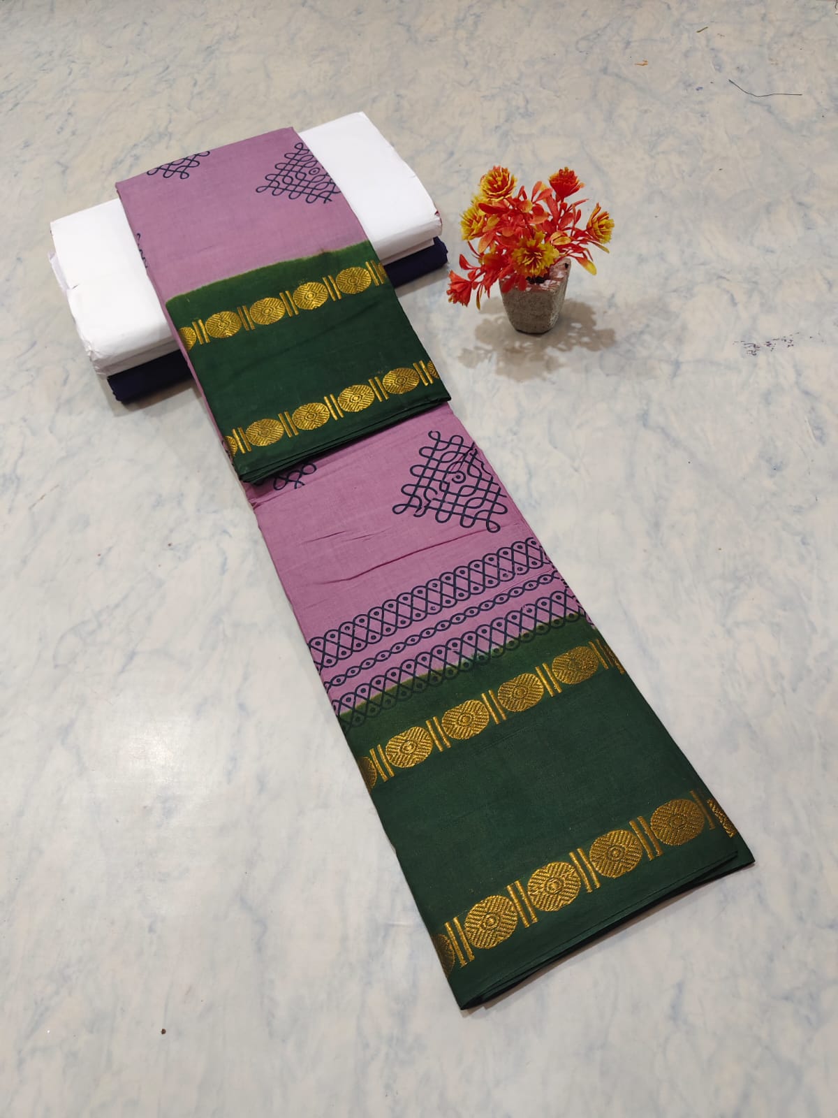 Kolam Printed Cotton Saree