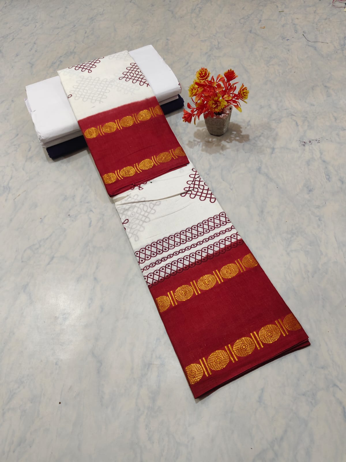 Kolam Printed Cotton Saree
