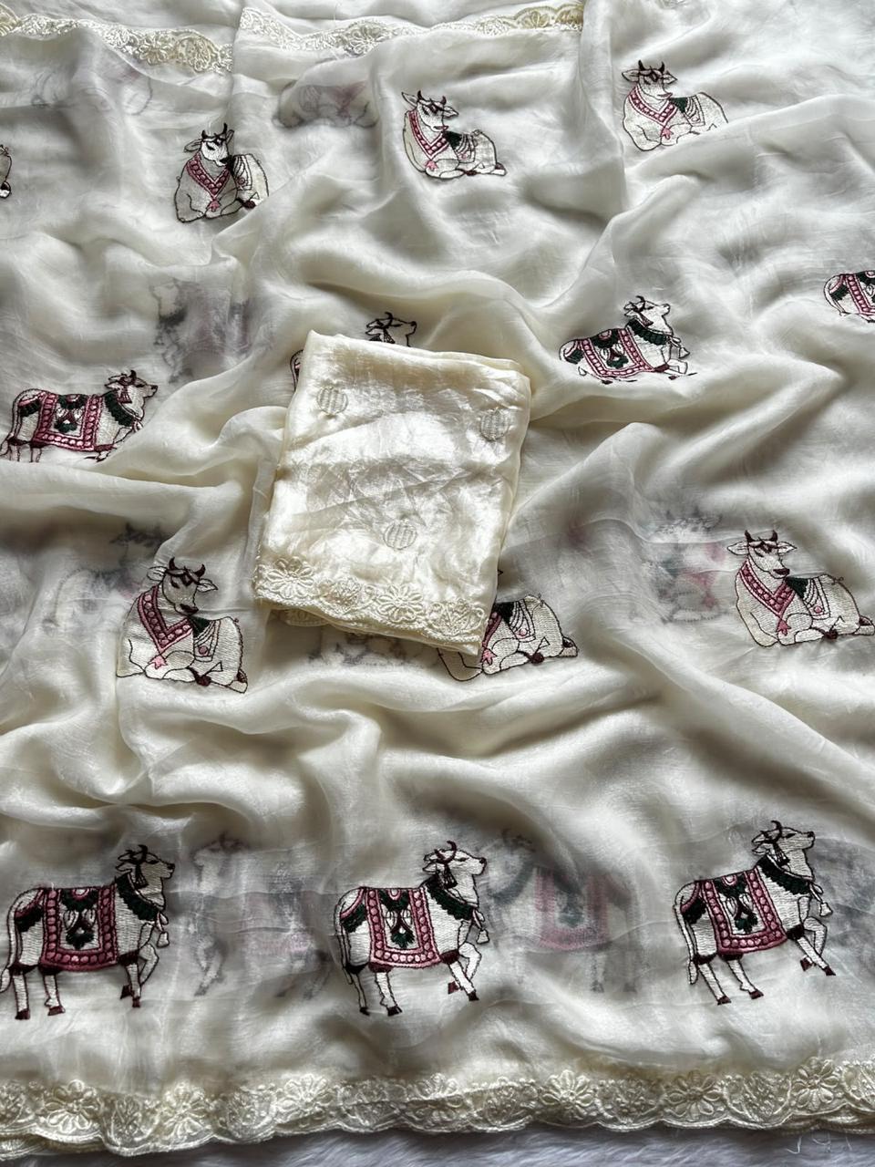 Beautiful Cow Work Saree