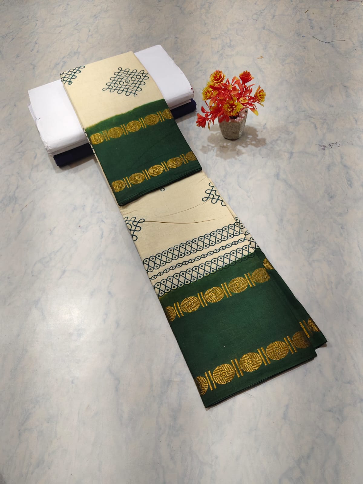Kolam Printed Cotton Saree
