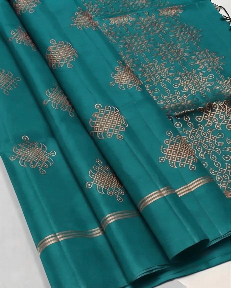 soft silk saree with kolam design