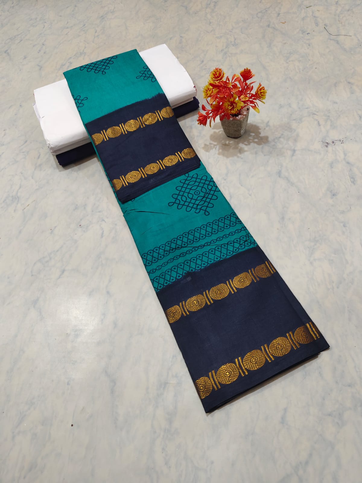 Kolam Printed Cotton Saree