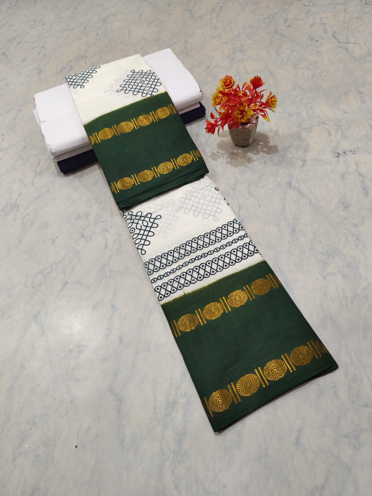 Kolam Printed Cotton Saree
