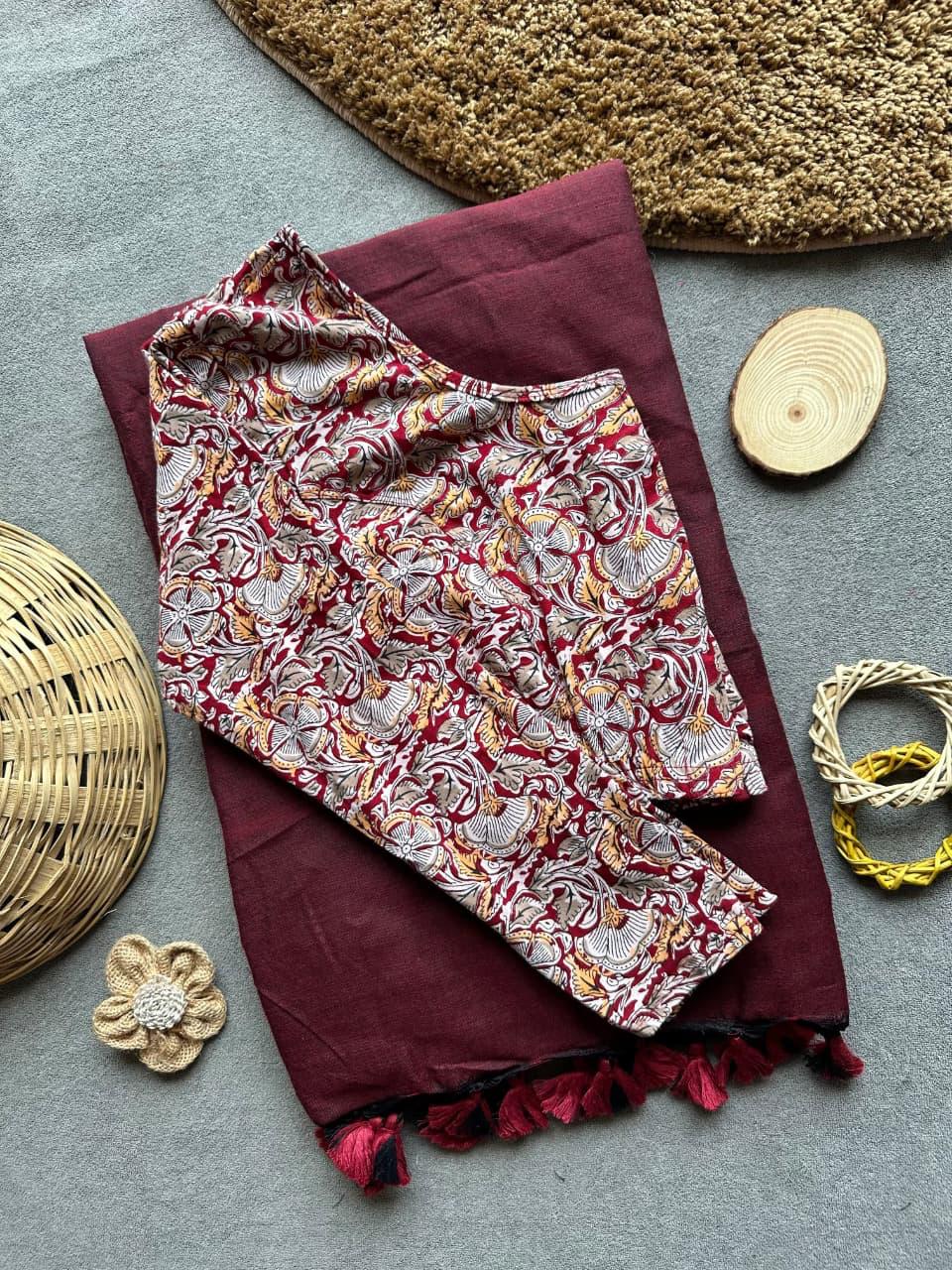 Khadi Stretchable Blouse & Saree