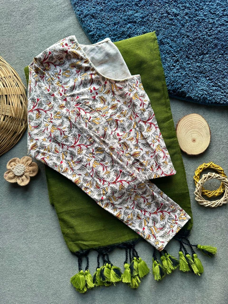 Khadi Stretchable Blouse & Saree