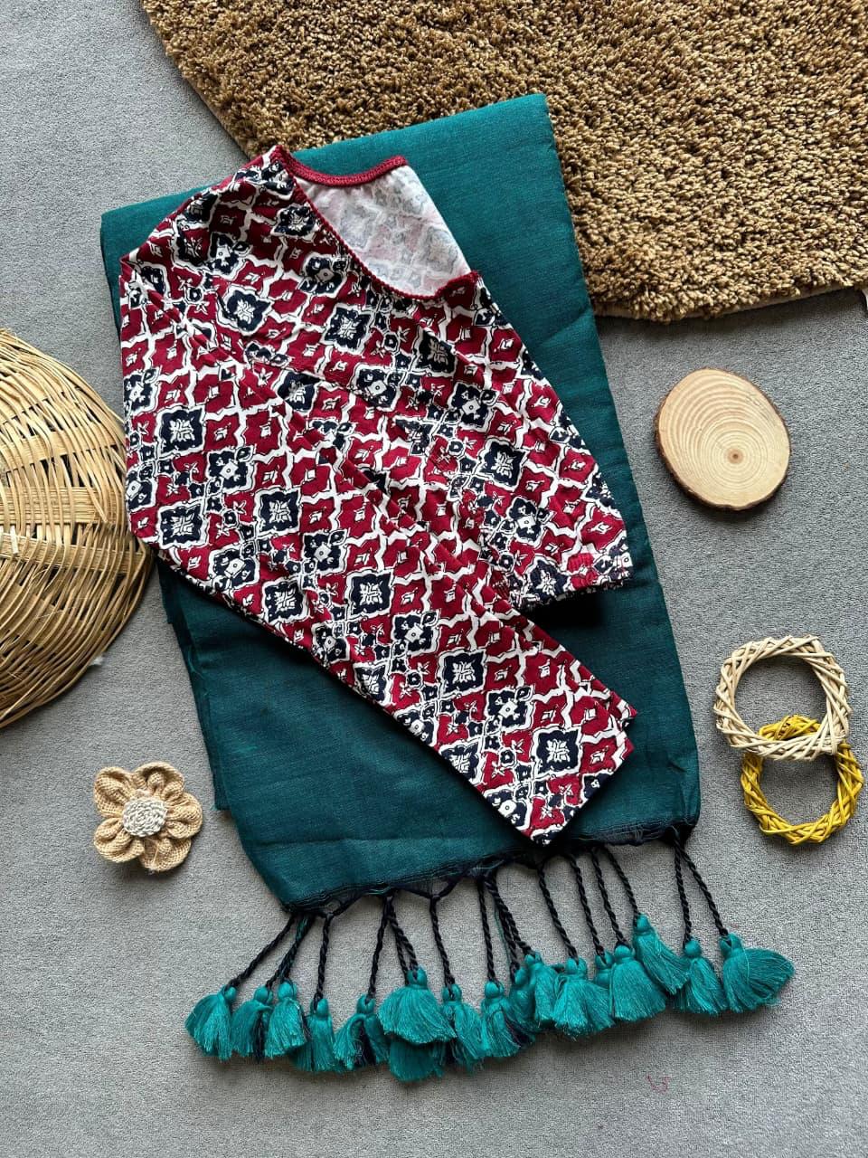 Khadi Stretchable Blouse & Saree