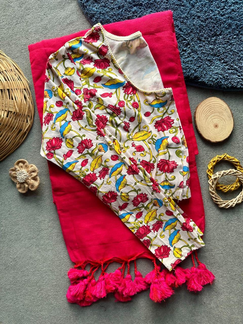 Khadi Stretchable Blouse & Saree