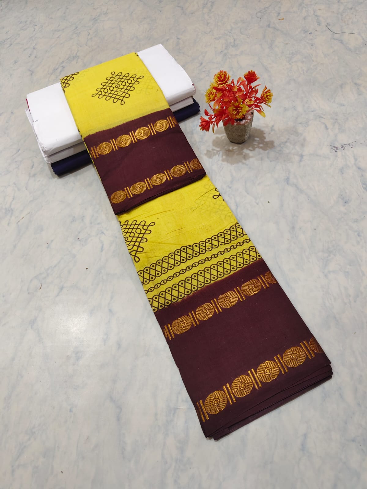Kolam Printed Cotton Saree
