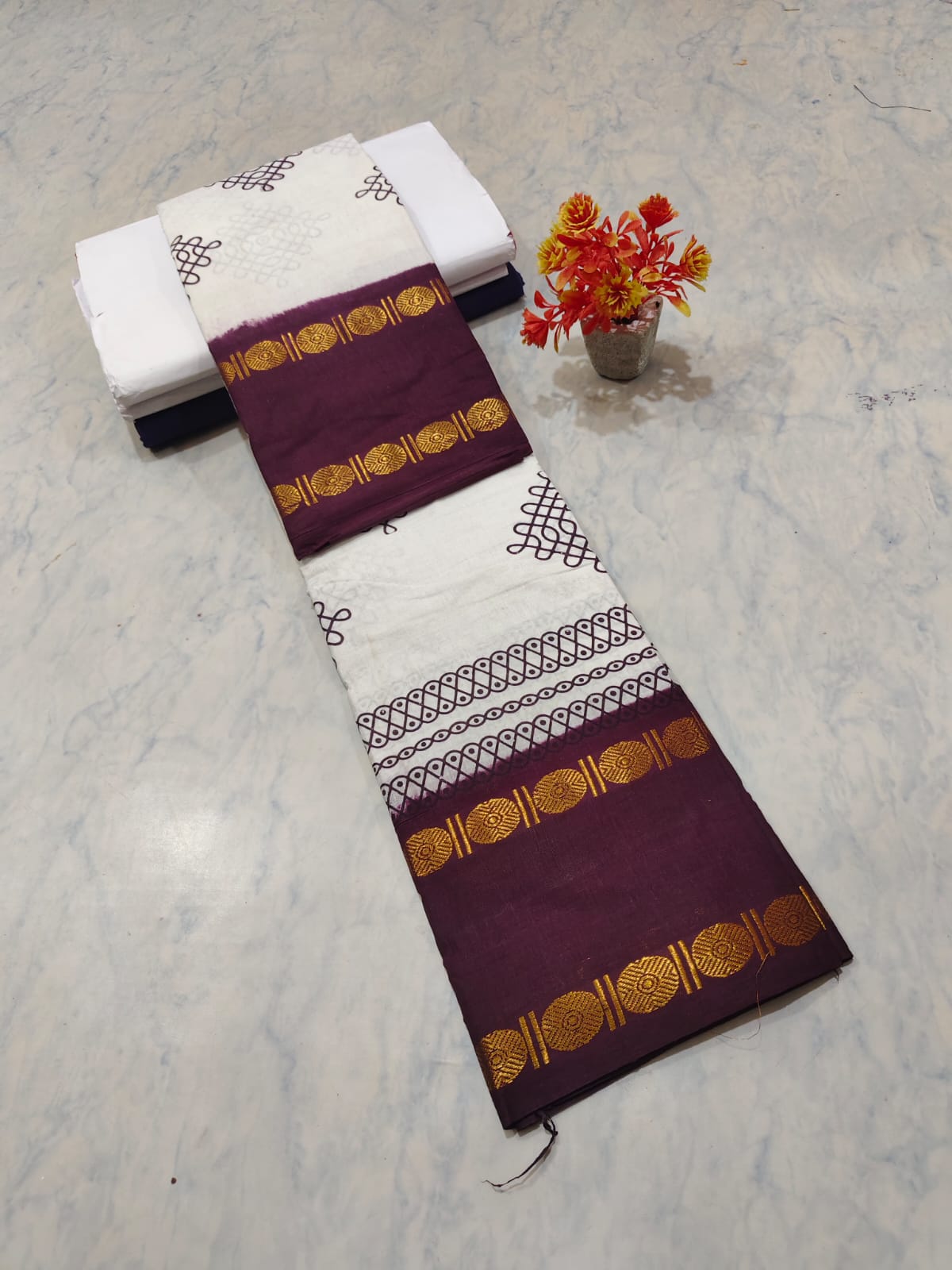 Kolam Printed Cotton Saree