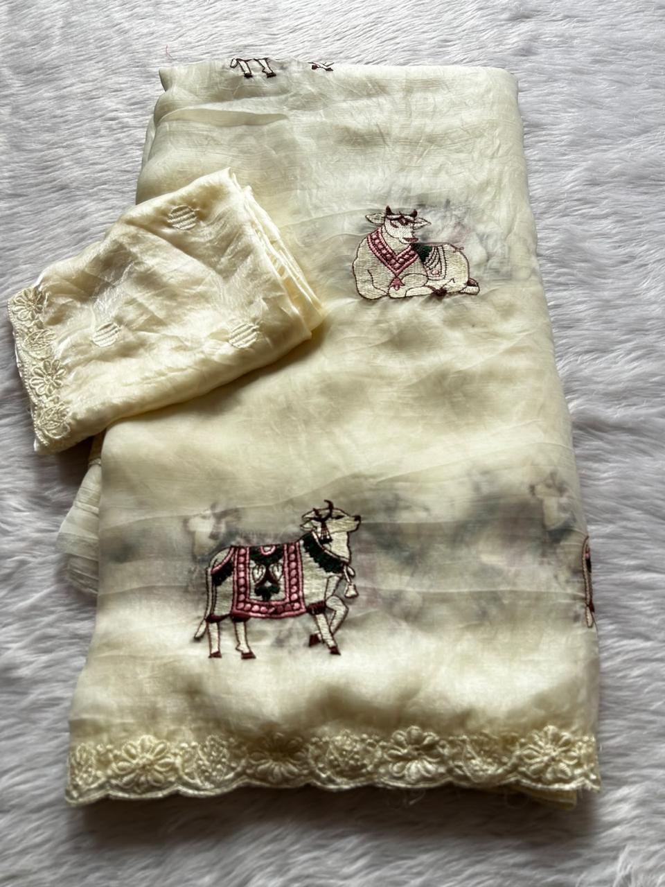 Beautiful Cow Work Saree