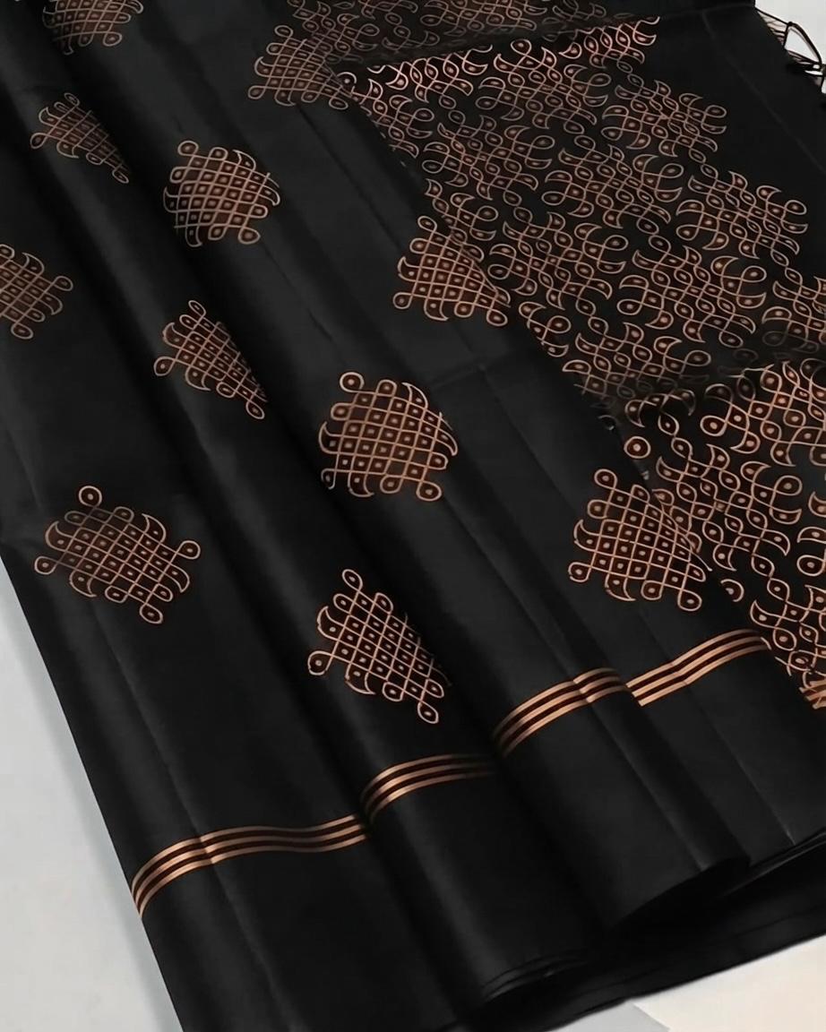 soft silk saree with kolam design