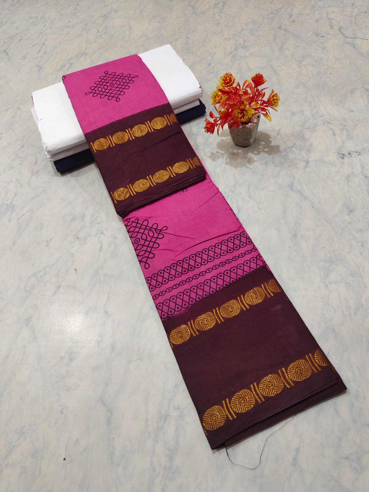 Kolam Printed Cotton Saree