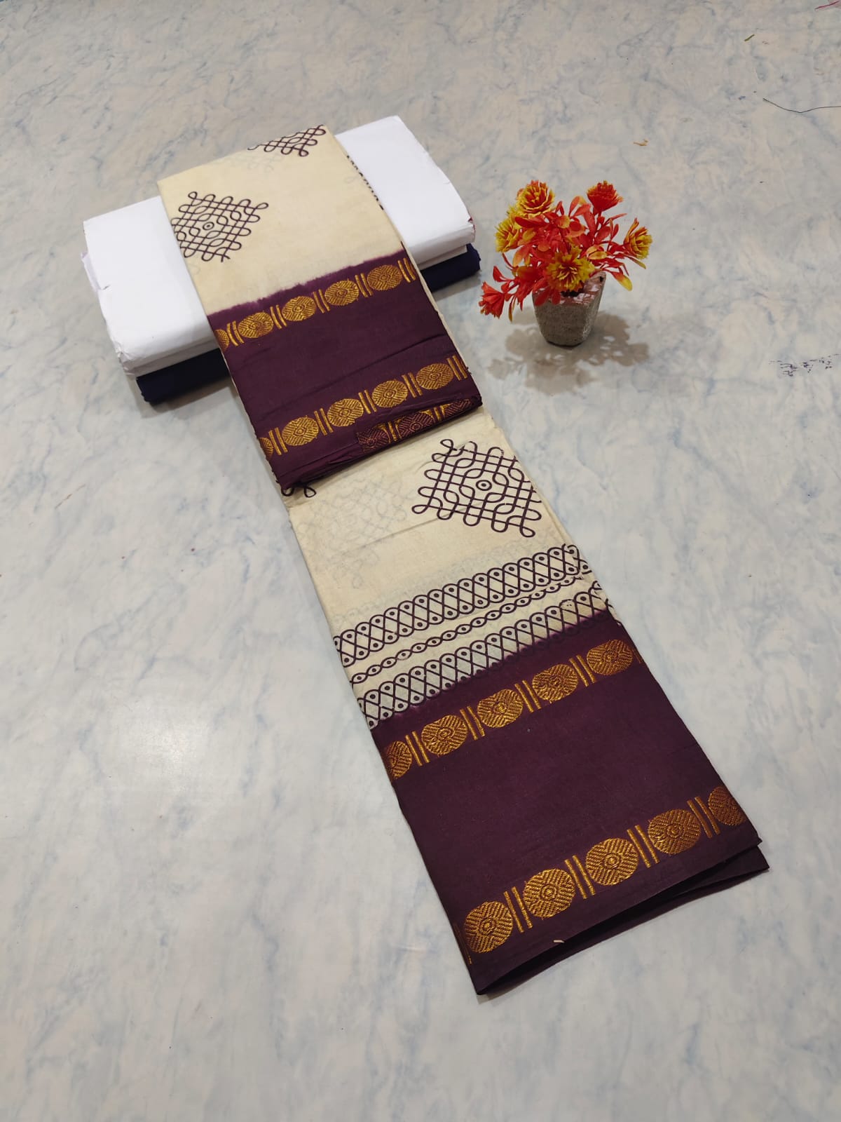 Kolam Printed Cotton Saree