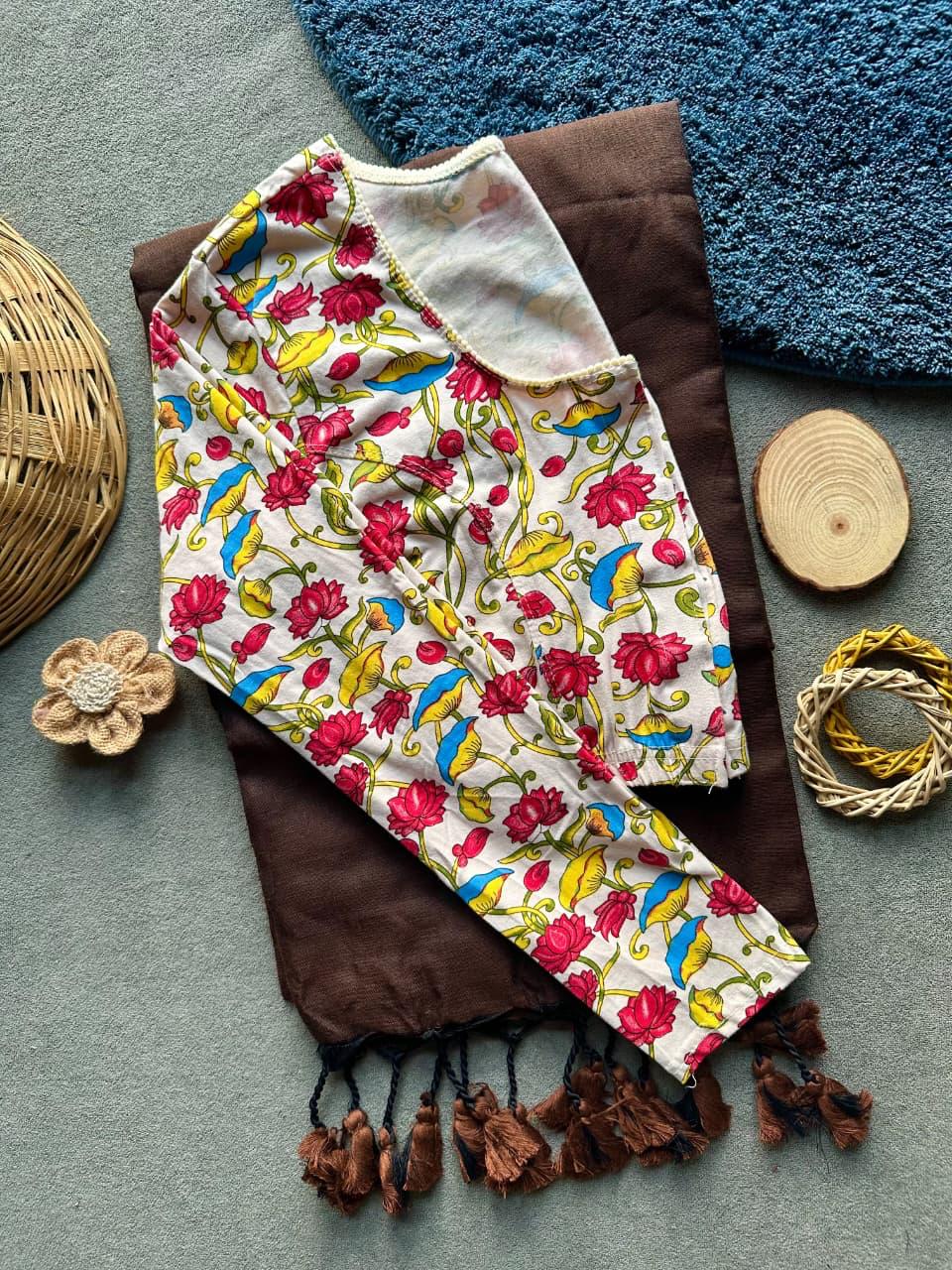 Khadi Stretchable Blouse & Saree
