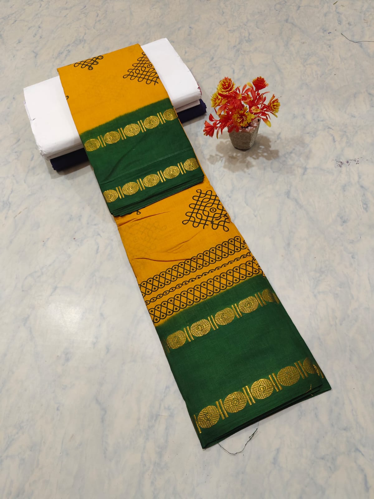 Kolam Printed Cotton Saree