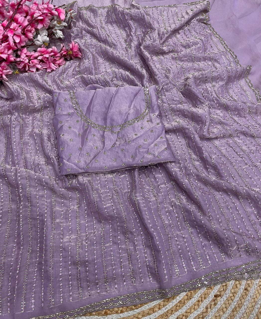 Semi beat work Saree