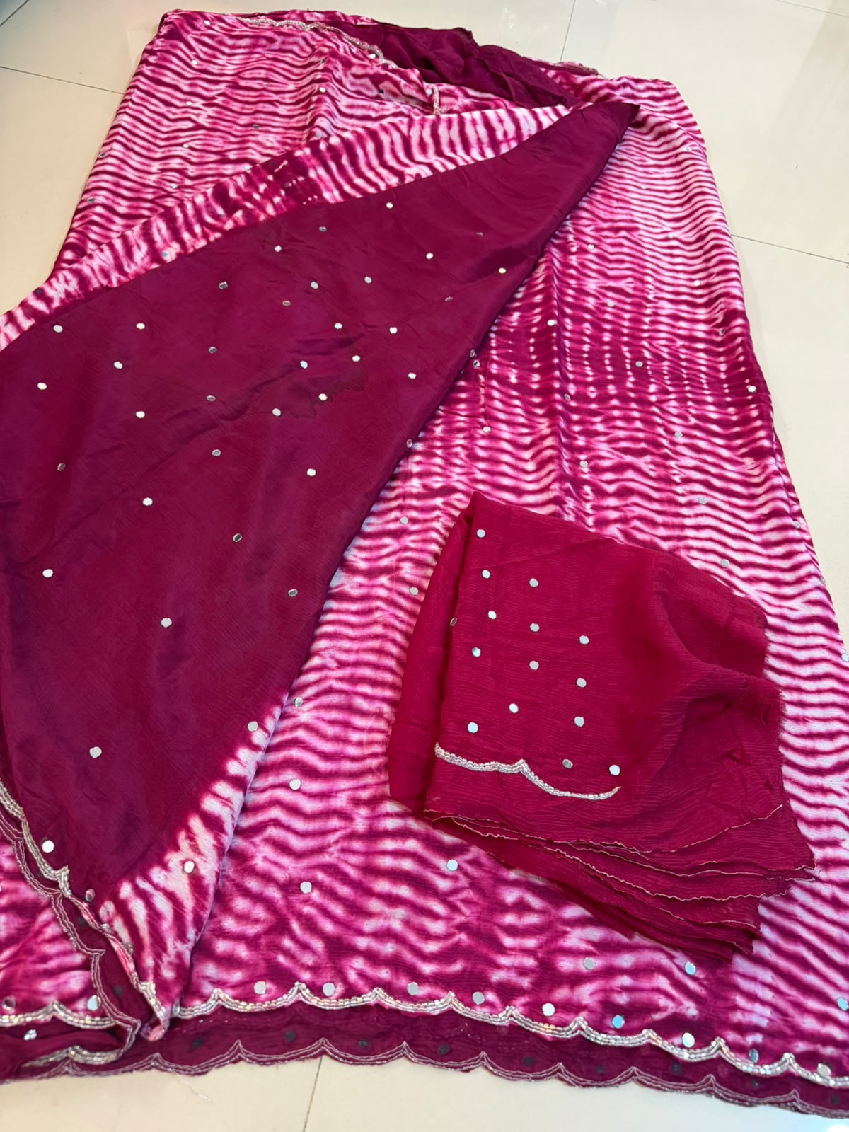 Chinnon Mirror Work Saree