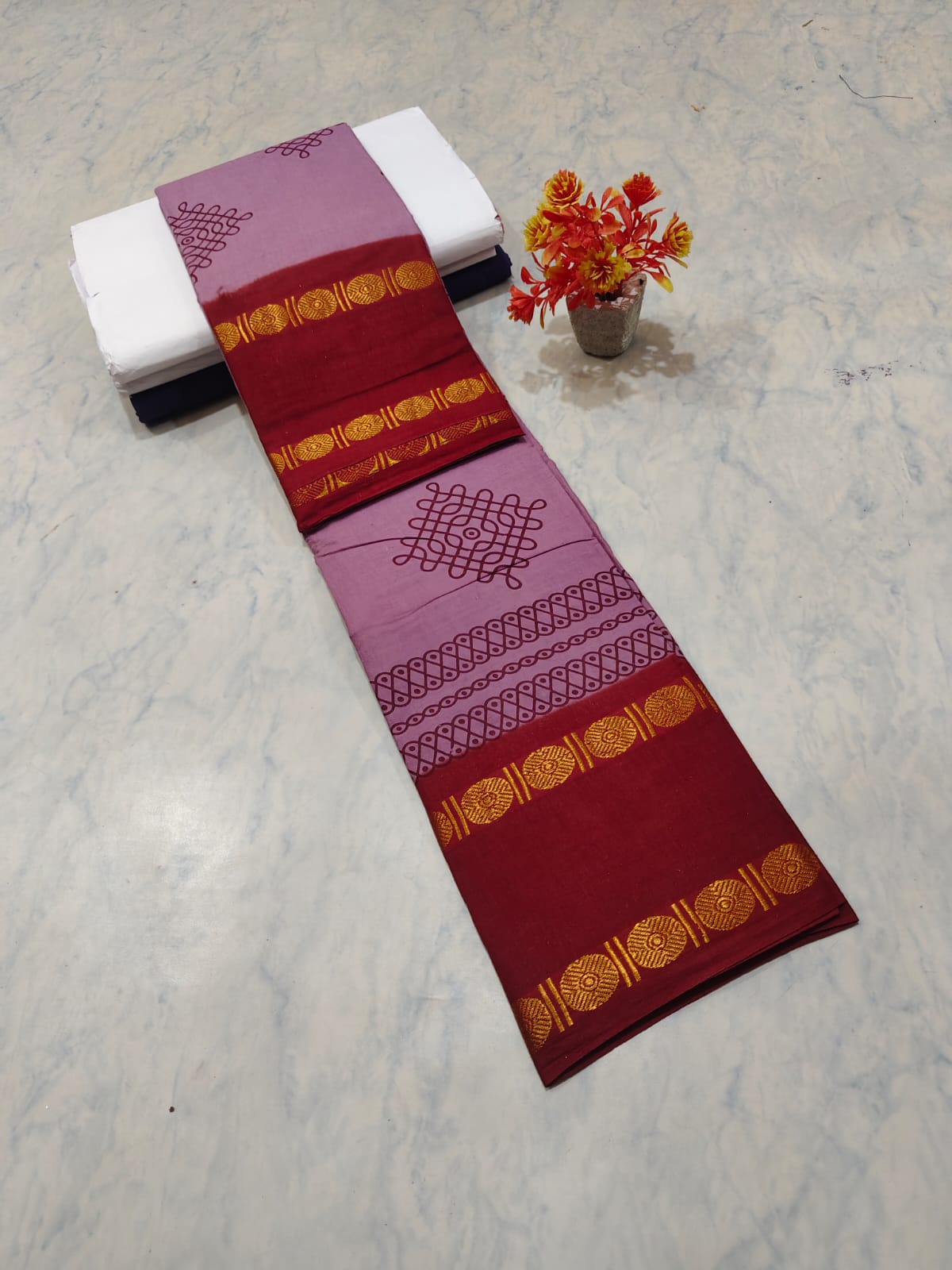 Kolam Printed Cotton Saree