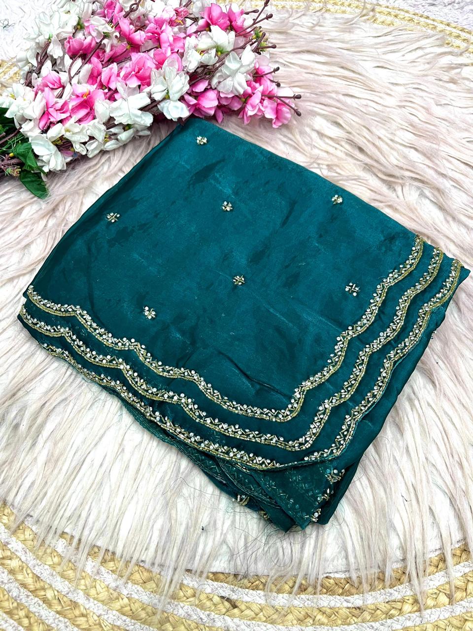 Elegant Fancy Saree with Khatli Cut Dana Handwork