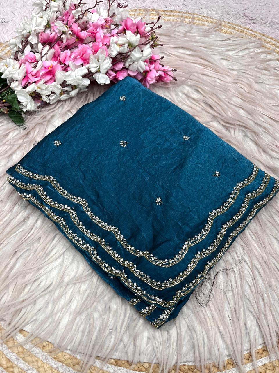 Elegant Fancy Saree with Khatli Cut Dana Handwork