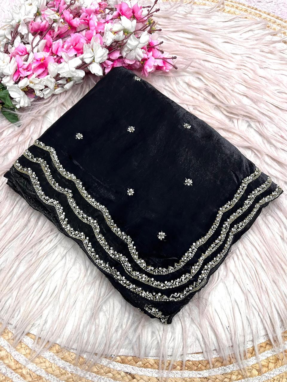Elegant Fancy Saree with Khatli Cut Dana Handwork