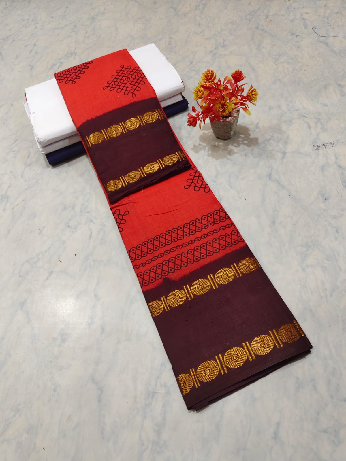 Kolam Printed Cotton Saree