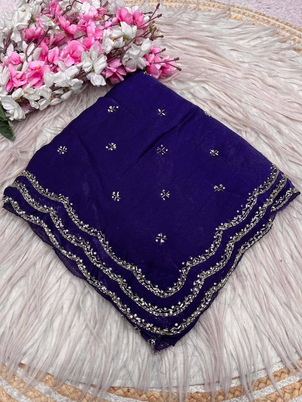 Elegant Fancy Saree with Khatli Cut Dana Handwork