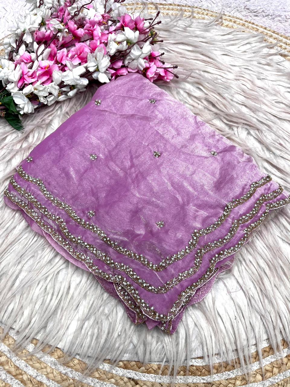 Elegant Fancy Saree with Khatli Cut Dana Handwork