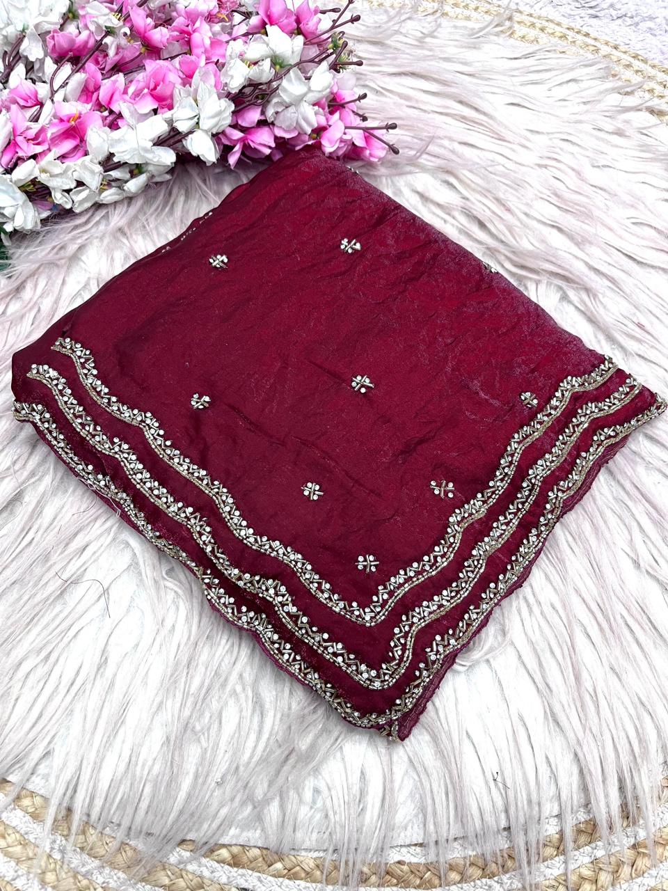 Elegant Fancy Saree with Khatli Cut Dana Handwork