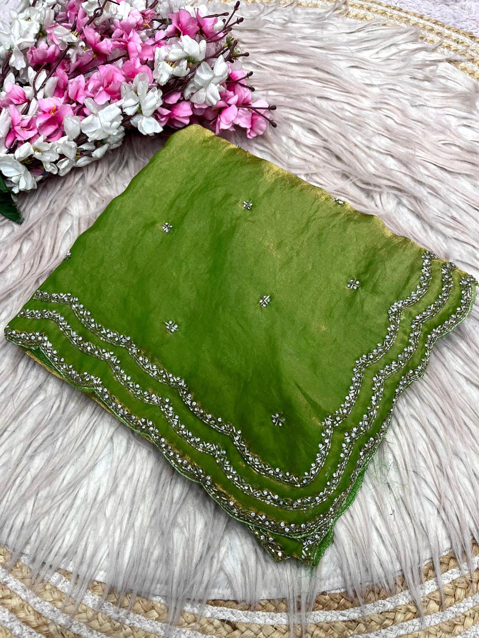 Elegant Fancy Saree with Khatli Cut Dana Handwork