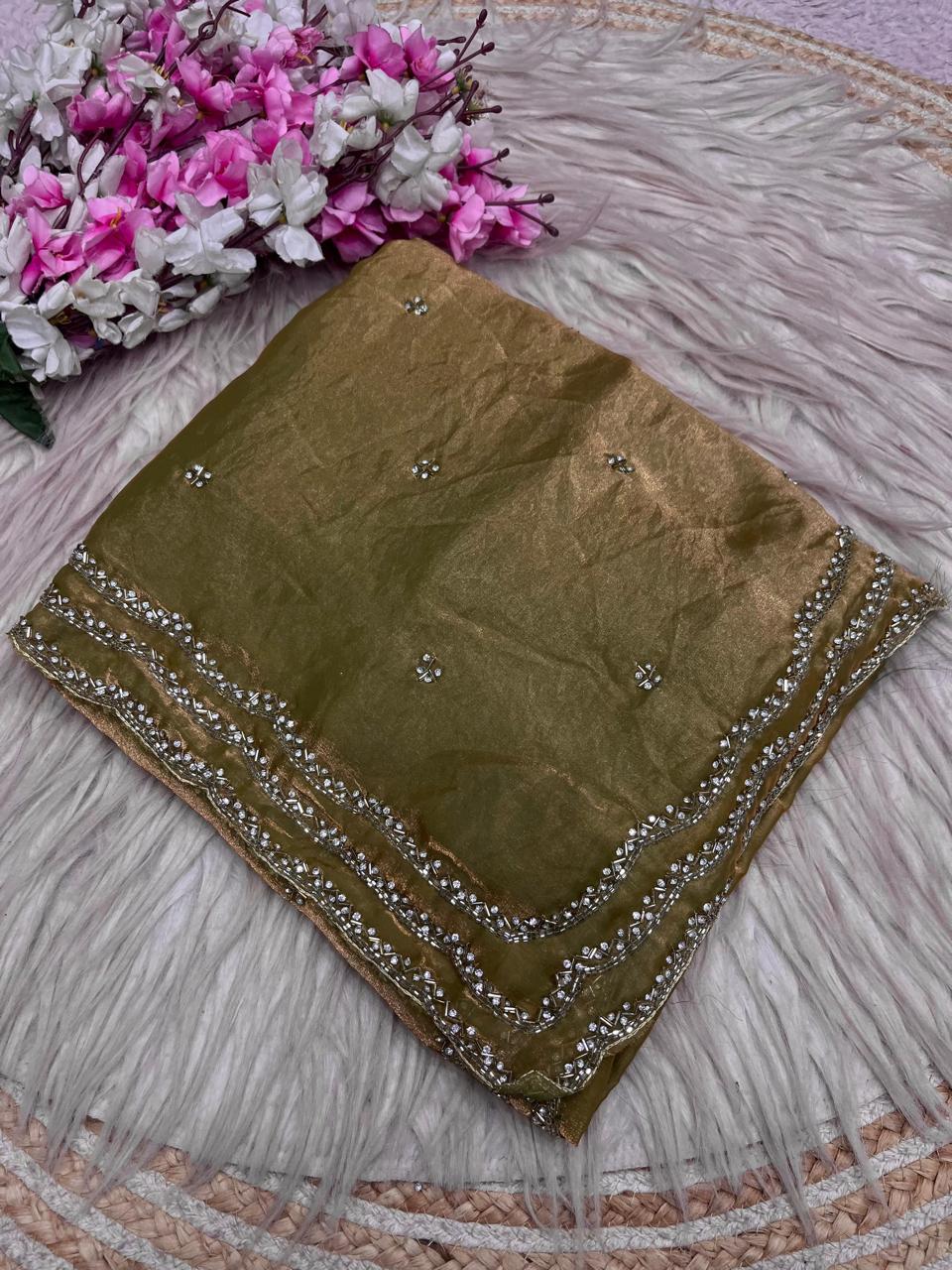 Elegant Fancy Saree with Khatli Cut Dana Handwork