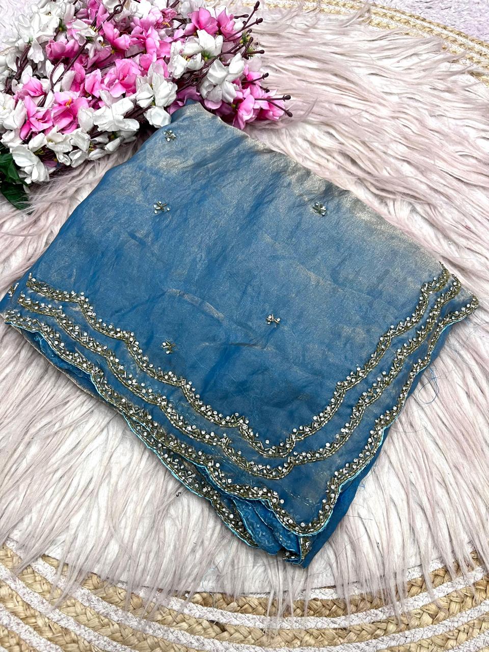 Elegant Fancy Saree with Khatli Cut Dana Handwork