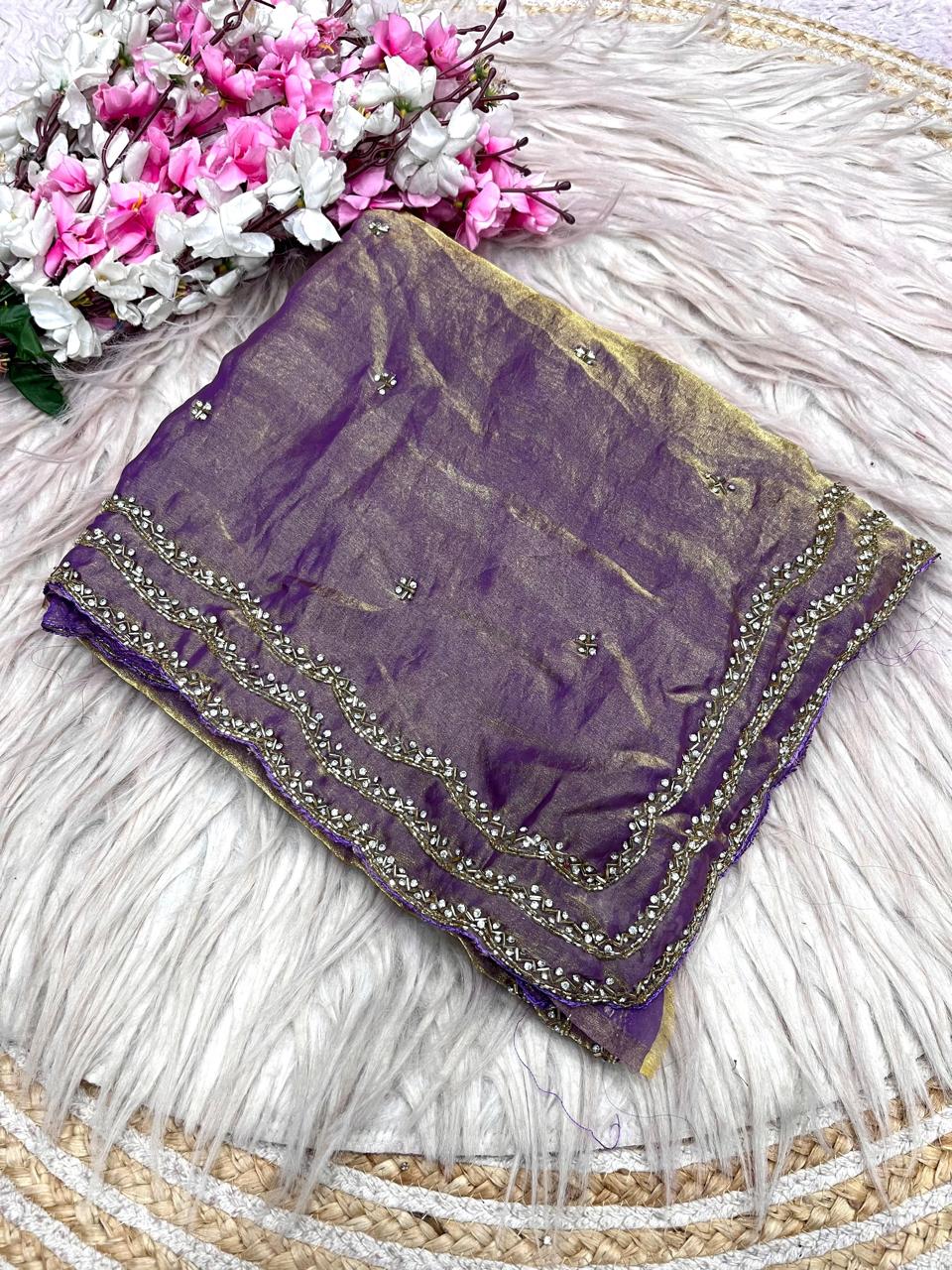 Elegant Fancy Saree with Khatli Cut Dana Handwork