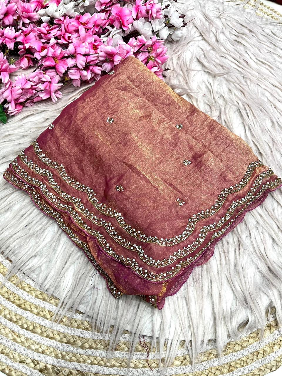 Elegant Fancy Saree with Khatli Cut Dana Handwork