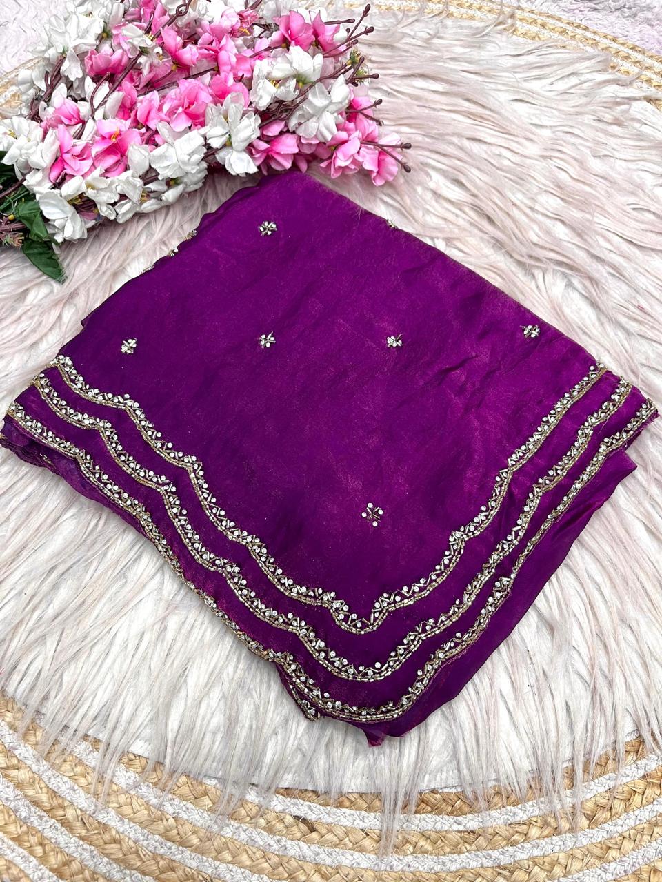 Elegant Fancy Saree with Khatli Cut Dana Handwork