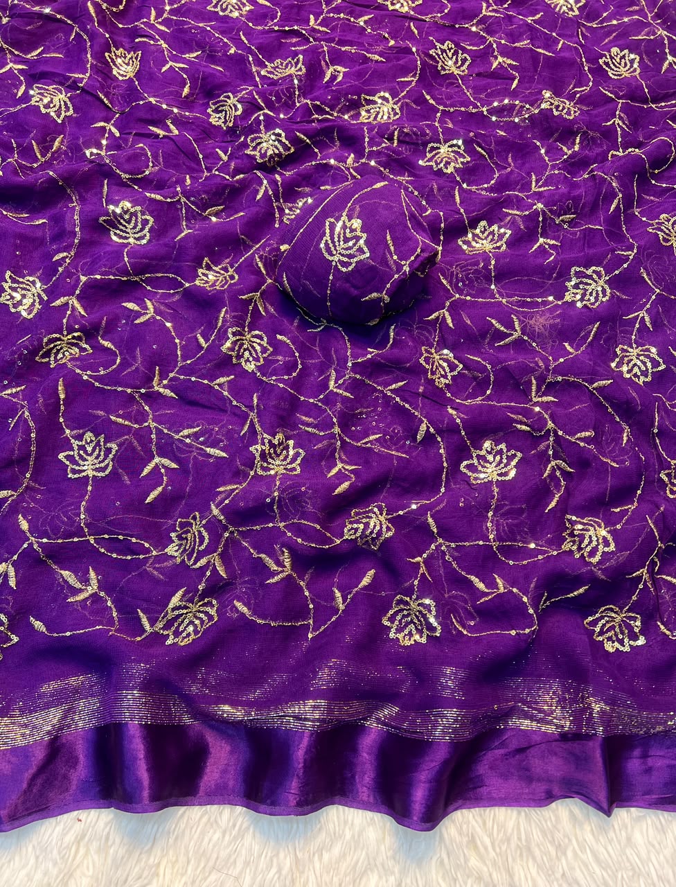 Embroidery Work Saree With Fancy Zari