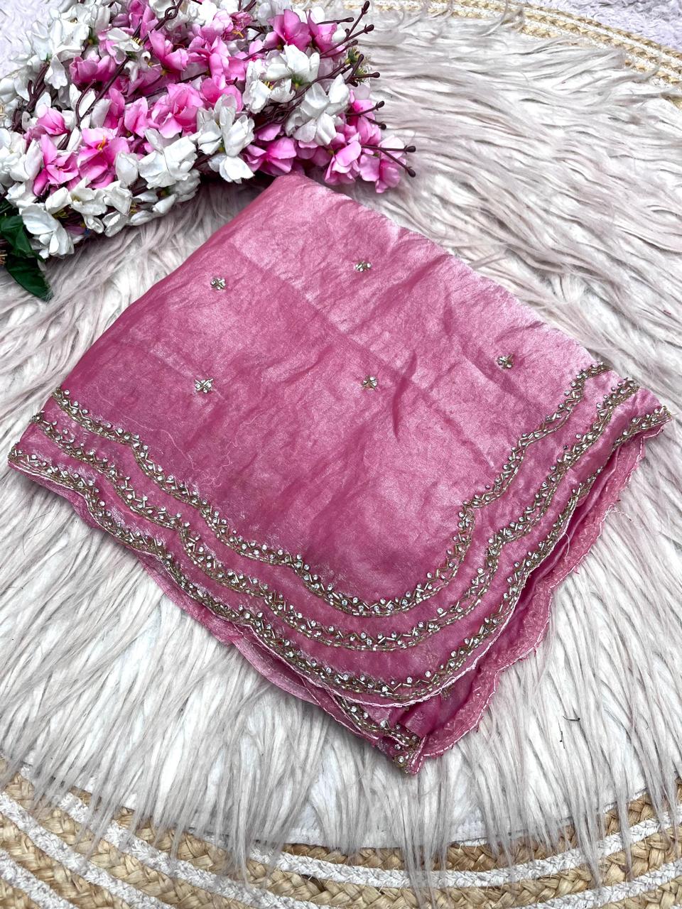 Elegant Fancy Saree with Khatli Cut Dana Handwork