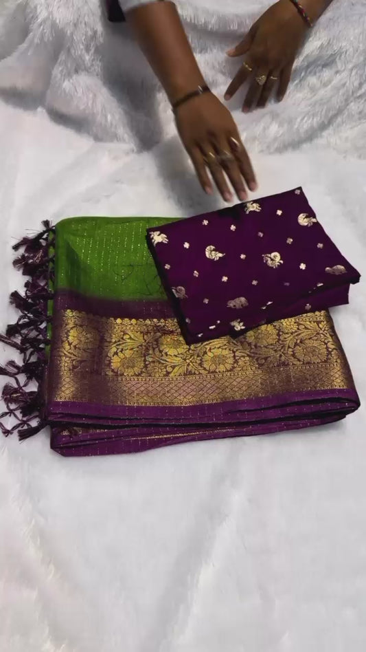 Dola Chex Saree with Lemon Yellow Blouse