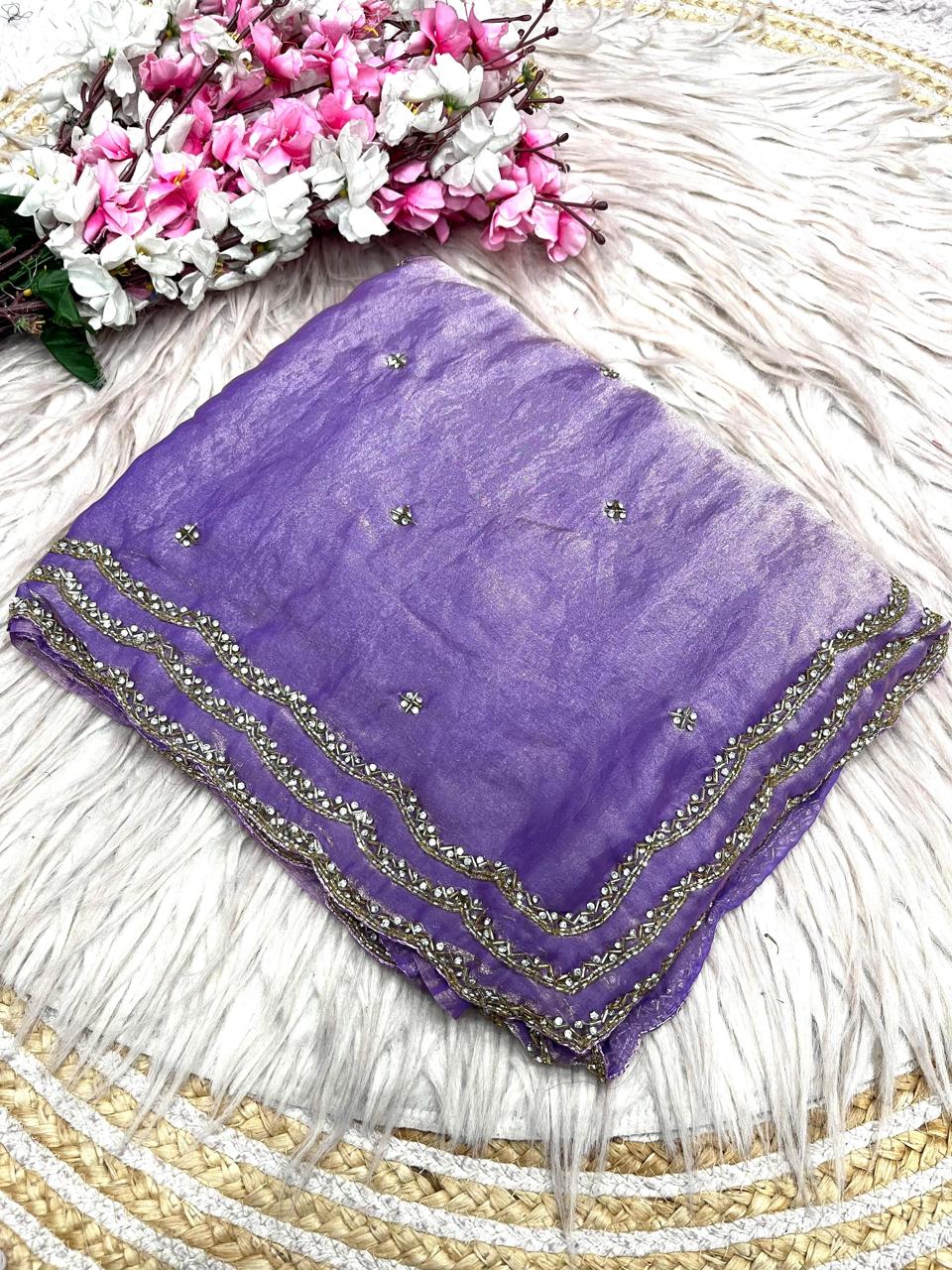 Elegant Fancy Saree with Khatli Cut Dana Handwork