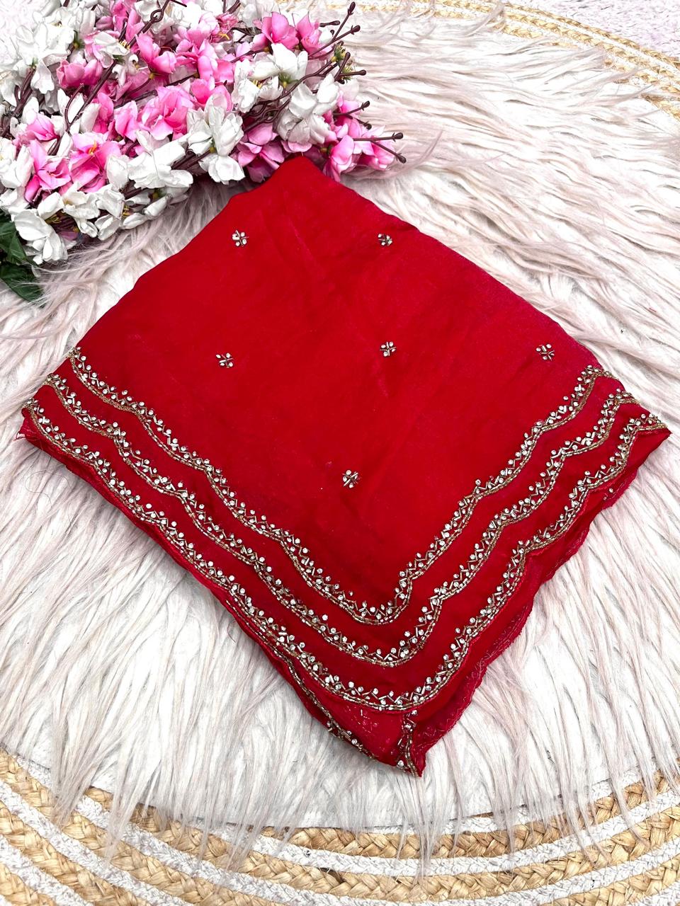 Elegant Fancy Saree with Khatli Cut Dana Handwork