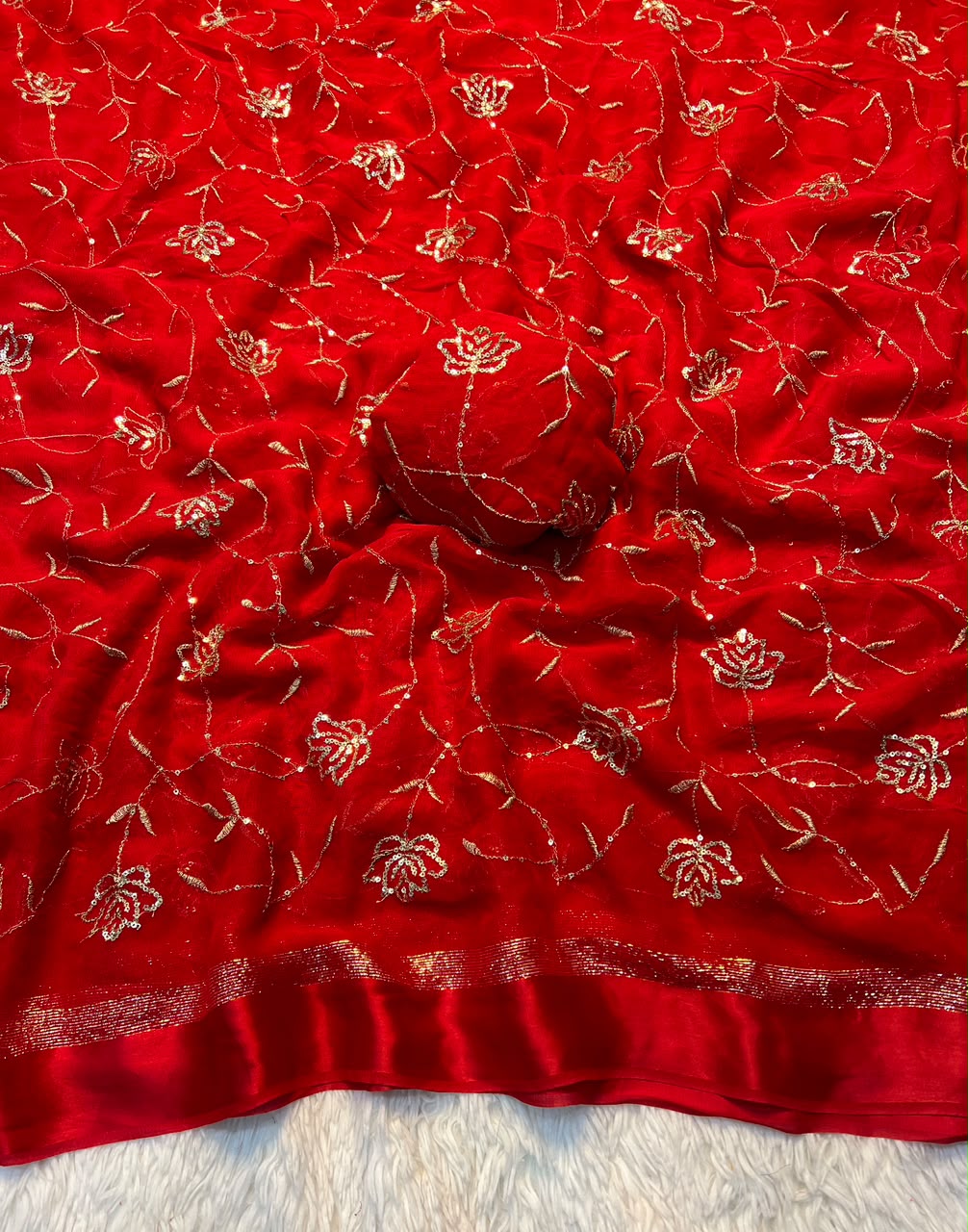 Embroidery Work Saree With Fancy Zari