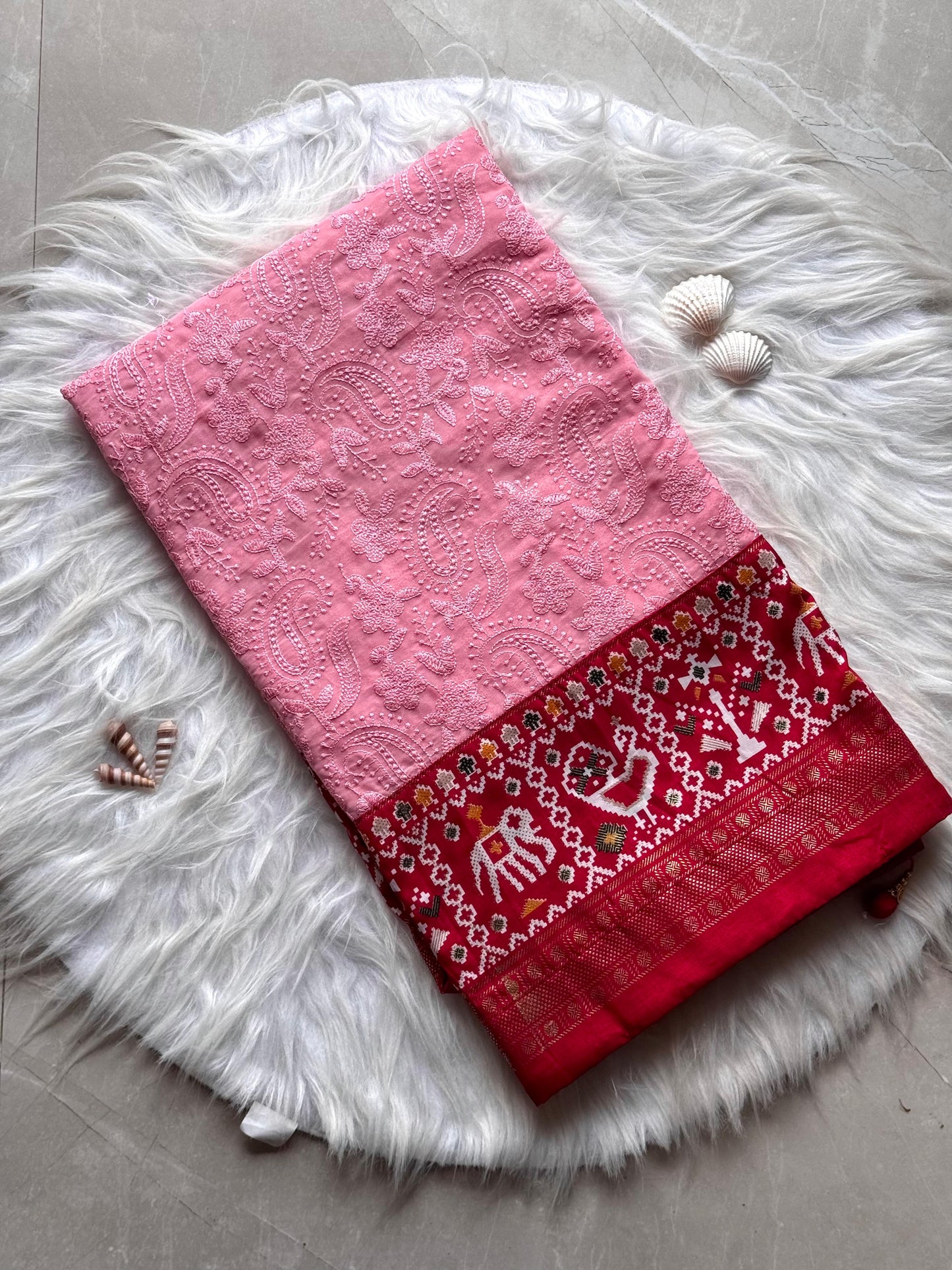 Georgette saree featuring exquisite Lucknowi work